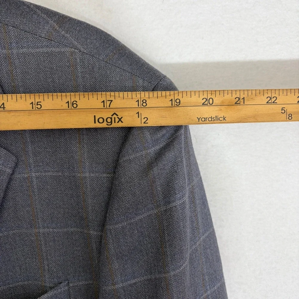 Joseph Abboud Blazer Jacket Mens 42L Grey Wool Linen Silk Windowpane Sports Coat